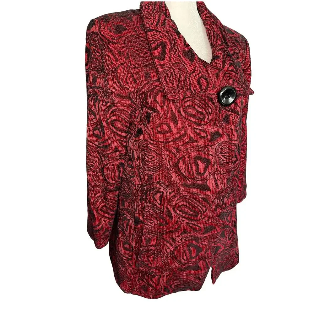 City Girl Nancy Bolen Blazer Jacket Red Black Embroidered Button Size Small -EUC - Picture 3 of 12